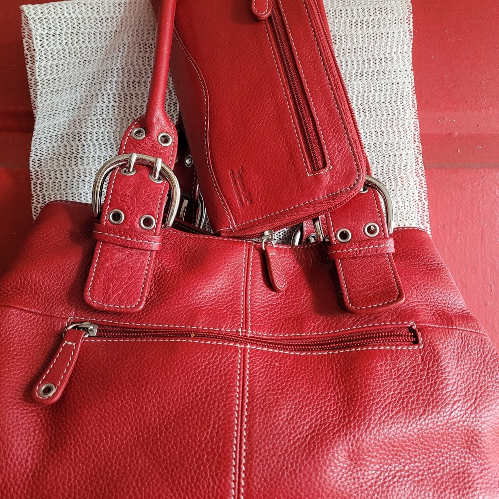 Tignanello  magnet top satchel and zip wallet red, like new.